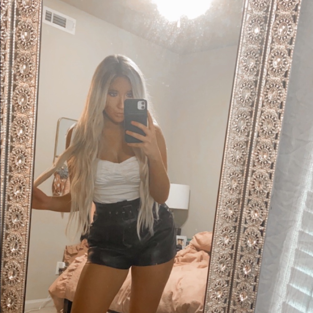 black leather shorts